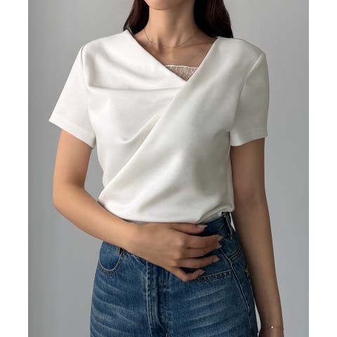 Louere（ルエレ） | Louere　レース付きドレープアシメネックカットトップス