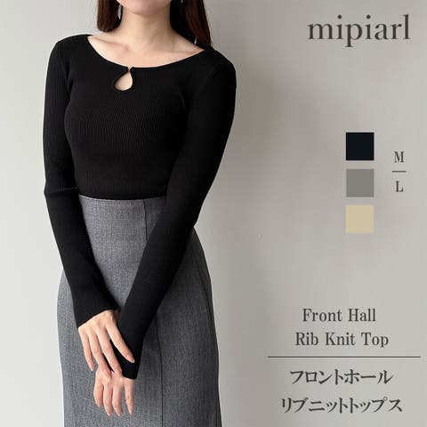 JUNOAH（ジュノア） | mipiarl 　フロントホールリブニットトップス