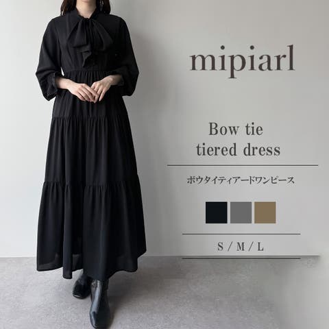 JUNOAH（ジュノア） | mipiarl 　ボウタイティアードワンピース