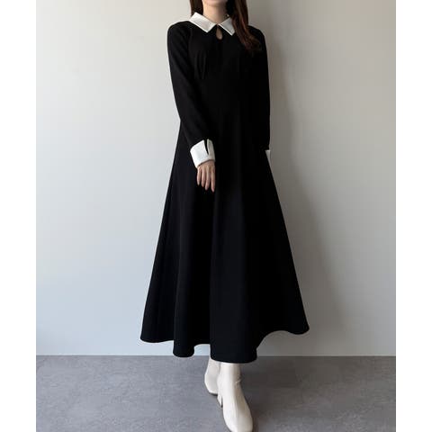 JUNOAH（ジュノア） | mipiarl 　バイカラーコーデュロイフレアワンピース