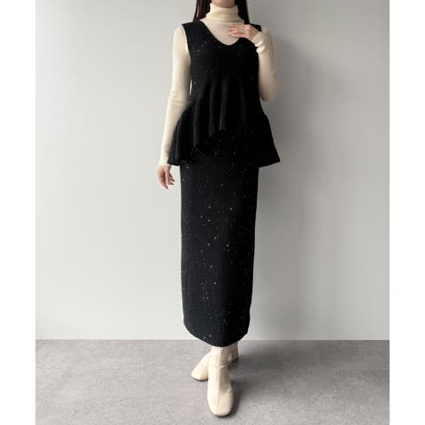 JUNOAH（ジュノア） | mipiarl 　バックリボンペプラムニット＋IラインニットスカートSET