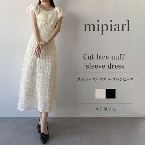 JUNOAH（ジュノア） | mipiarl 　カットレースパフスリーブワンピース