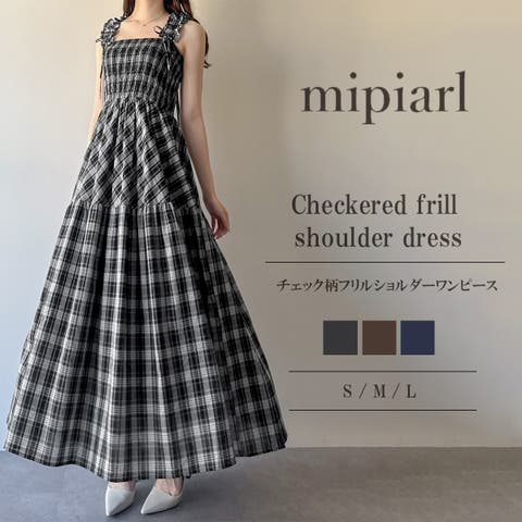 junoah（ジュノア） | mipiarl 　チェック柄フリルショルダーワンピース