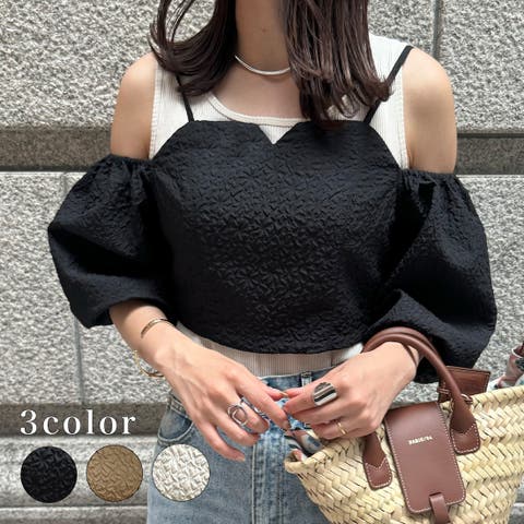JUNOAH（ジュノア） | ふくれジャガードオフショルダービスチェ