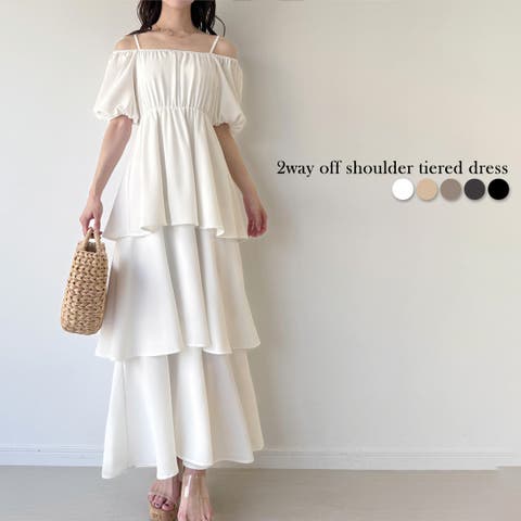 JUNOAH(ジュノア) | 2wayオフショルティアードワンピース