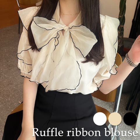 JUNOAH(ジュノア) | シアーフリルリボンブラウス