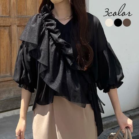 JUNOAH(ジュノア) | 【2点セット】チュール付け襟付きシアーブラウス