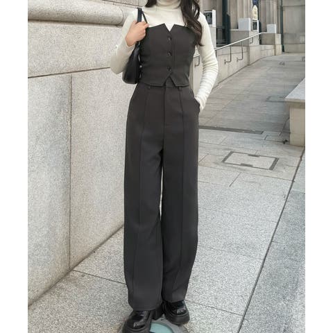 JUNOAH（ジュノア） | バックレースアップビスチェ＋スラックスパンツ　set