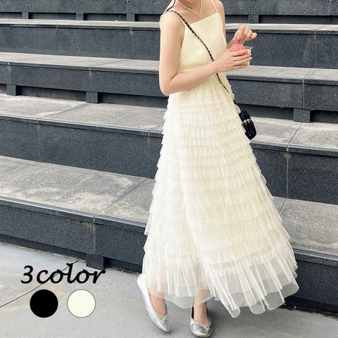 mipiarl フロントリボンラッフルキャミワンピース[品番