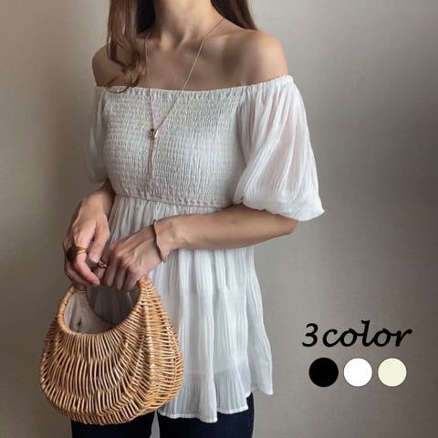 JUNOAH（ジュノア） | FILLOU　シアーマジョリカプリーツオフショルブラウス