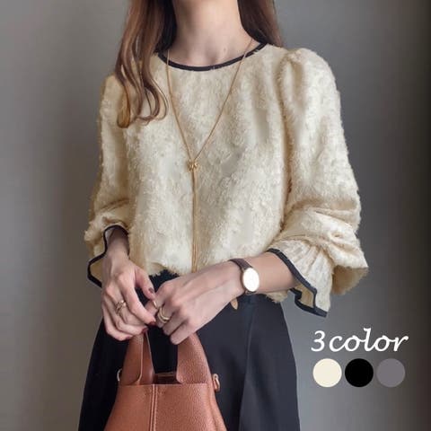 JUNOAH（ジュノア） | FILLOU　配色パイピングフラワージャガードトップス