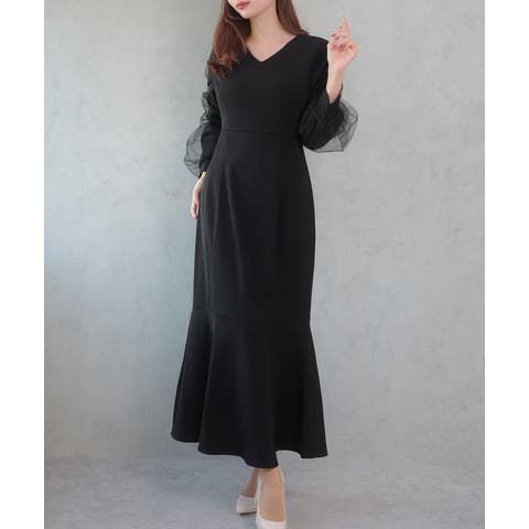 JUNOAH(ジュノア) | CENEA Vネックシアースリーブマーメイドワンピース