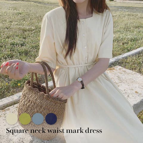 JUNOAH（ジュノア） | スクエアネックウエストマークワンピース 韓国ファッション