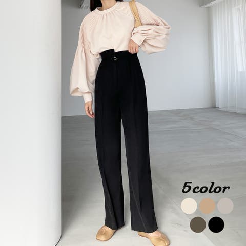 Louere（ルエレ） | Louere　ベルト付きアシンメトリーハイウエストパンツ