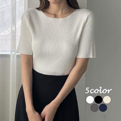 Louere（ルエレ） | Louere　ボートネック半袖リブニット