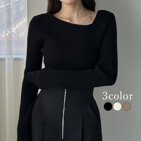 Louere（ルエレ） | Louere　アシメネックリブニット