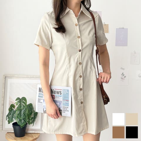 Dewlily（デューリリー） | 半袖ミニシャツワンピース 夏トップス 半袖 シャツ ロング丈 韓国 ファッション レディース 春夏 体型カバー シンプル カジュアル オフィス