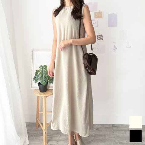 Amulet（アミュレット） | バックデザインノースリーブワンピース 重ね着 夏服 ワンピース ロング丈 一枚コーデ 韓国 ファッション レディース 春夏 体型カバー デート 無地