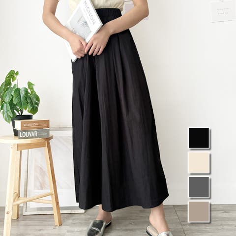 Amulet(アミュレット) | ワイドフレアロングパンツ フレア パンツ 体型カバー ゴム 韓国 ファッション レディース 春夏 着回し ガウチョパンツ 軽やか 通勤 旅行