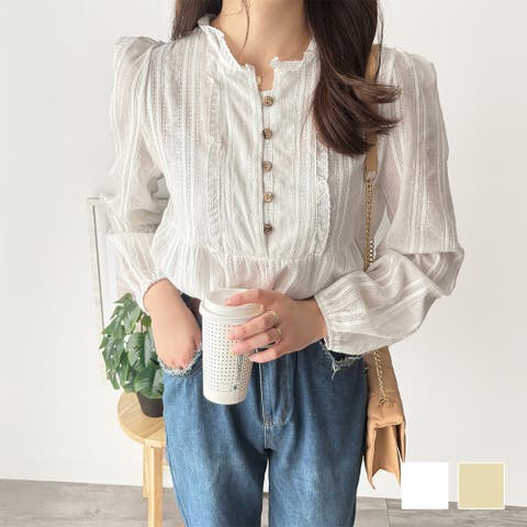 Amulet(アミュレット) | レースライクフリルブラウス ブラウス ギャザー 軽やか きれいめ 韓国 ファッション レディース 春夏 着回し 体型カバー 通勤 カジュアル