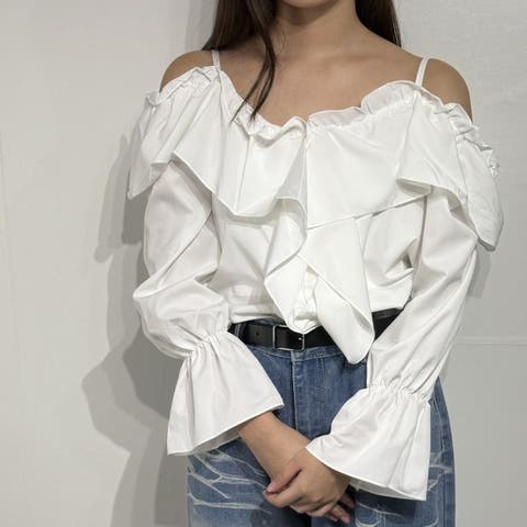 marcydorn（マーシードルン） | ボリュームフリル×オフショルダーデザインホワイトブラウス