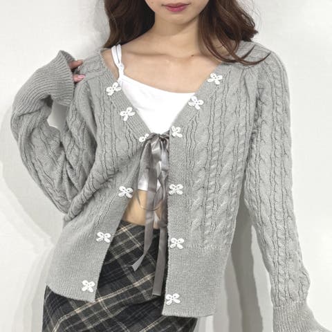 marcydorn（マーシードルン） | リボン付き ケーブルニットカーディガン