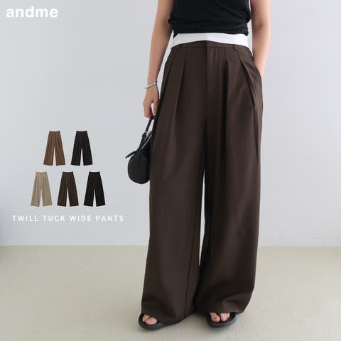 andme（アンドミー） | 2タック ロング ワイド パンツ 【無地/ドット】 レディース ワイドパンツ ロングパンツ ボトム ズボン ウエストゴム 体型カバー ゆったり 楽ちん 美脚 ポケット ドット柄 セットアップ セレモニー きれいめ カジュアル トレンド M L 春夏 秋冬 春 夏 秋 冬