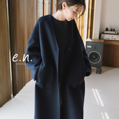 andme(アンドミー) | evernavy エバーネイビー ノーカラー リバー コクーン コート レディース ノーカラーコート ウールコート リバーコート アウター 羽織り ウール ダブルフェイス ポケット オケージョン セレモニー きれいめ オフィス カジュアル あったか 暖か 防寒 M MT 秋冬 春 秋 冬