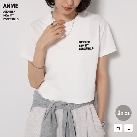 andme（アンドミー） | ANME エンブロイダリー ロゴ ショート丈 Tシャツ  レディース トップス ロゴtシャツ ミニtシャツ カットソー 半袖 クルーネック 短丈 綿100％ 刺繍 ロゴ刺繍 カジュアル シンプル M L 春夏 春 夏 秋 ANME アンメ