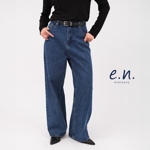 andme（アンドミー） | evernavy エバーネイビー カーブ デニム パンツ レディース ボトム カーブパンツ ワイドパンツ Gパン ジーパン ジーンズ ズボン 体型カバー ゆったり 楽ちん ハイウエスト ポケット 脚長効果 コットン ウォッシュ加工 きれいめ カジュアル SP S M L XL 春夏 秋冬 春 夏 秋 冬