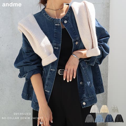 andme（アンドミー） | オーバーサイズ ノーカラー デニム ツイル ジャケット レディース アウター 軽アウター コート 羽織り Gジャン ミドル丈 体型カバー ゆったり ツイル コットン 古着風 ヴィンテージ カジュアル M L 春夏 秋冬 春 秋 冬