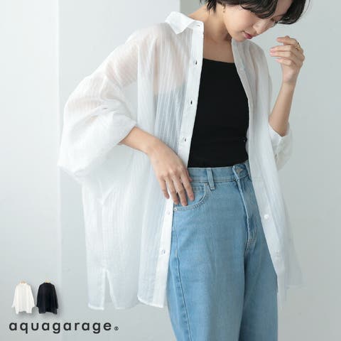 aquagarage（アクアガレージ） | シアーな透け感が魅力のストライプドルマンスリーブシャツ
