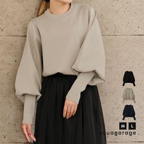aquagarage(アクアガレージ) | ロングリブボリューム袖ニットトップス 春  秋 冬 M  レディース