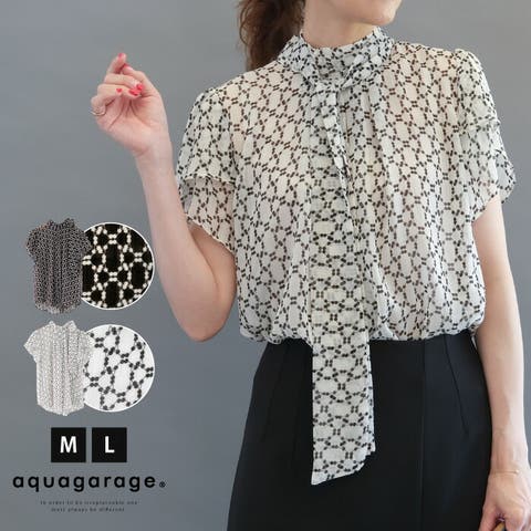 aquagarage（アクアガレージ） | 高級感ある総柄シアーネックリボンブラウス