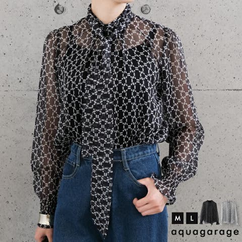 ボウタイブラウス 長袖 レディース トップス シフォン リボン ボウタイ