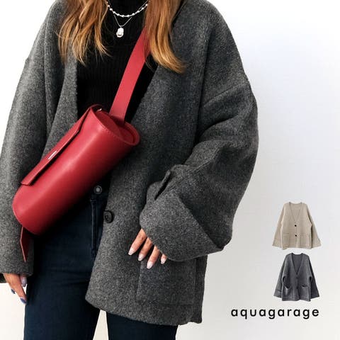aquagarage（アクアガレージ） | ワイドスリーブノーカラーニットジャケット 秋 冬 M  レディース
