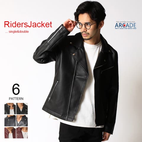 ARCADE（アーケード） | ライダース ジャケット メンズ シングルライダース ブルゾン PUレザージャケット 合皮 バイカー ZIP W ダブル ファスナー 羽織り無地 黒 春 アウター ストリート 韓国 ファッション