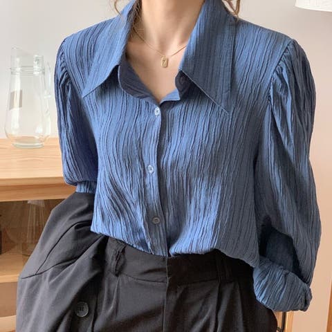 Beststore（ベストストア） | 大人レディな縦シワ加工 楊柳シフォンブラウス パフスリーブシャツ 落ち感