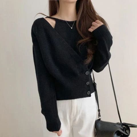 Beststore（ベストストア） | アシンメトリーボタンラップニットトップス
