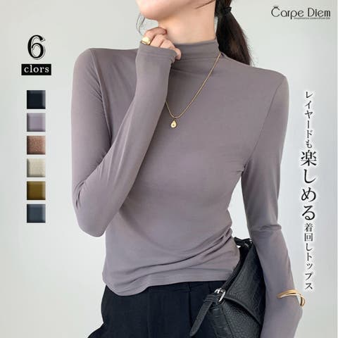 Carpe diem（カルペディエム） | ニットトップス インナー 長袖 カットソー タートルネック レイヤード 無地トップス 秋冬インナー 着回し 薄手 長袖 重ね着 韓国 カジュアル デリー 新作 ベーシック ハイネック