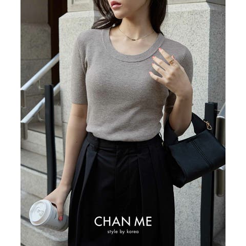 CHAN ME（チャンミ） | CHAN ME チャンミ ラウンドネック半袖リブニット レディース 26春全6色 M/L/LL