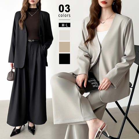 COCOMOMO（ｺｺﾓﾓ） | [即・垢抜け]褒められセットアップ パンツスーツ セットアップ パンツ スーツ レディース ワイドパンツ ジャケット ノーカラー セレモニー フォーマル セレモニースーツ オフィス オフィスカジュアル 入学式 卒業式 春 夏 秋 冬 韓国ファッション