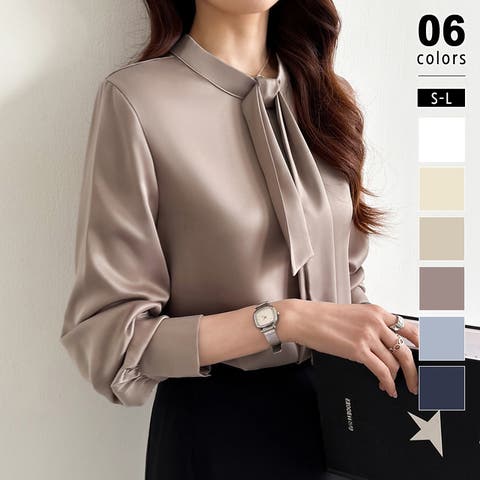 COCOMOMO（ｺｺﾓﾓ） | ボウタイブラウス きれいめブラウス オフィスカジュアル ブラウス きれいめ ボウタイ レディース 長袖 スタンドカラー フォーマル トップス オフィス 上品 リボン セレモニー リボンタイ とろみ 入園式 卒園式 秋冬 春 秋 冬 韓国 韓国ファッション