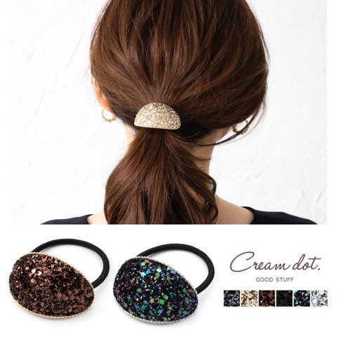 CREAM-DOT（クリーム） | ヘアゴム 大人っぽい おしゃれ ヘアアクセサリー ラメ オーバル 大人 上品 エレガント フェミニン ゴールド ブラウン グレー ブラック 黒 ミックスカラー