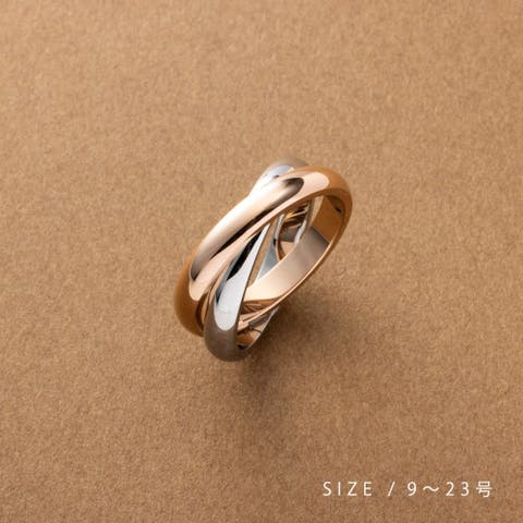 CREAM-DOT（クリーム） | ステンレス製 リング 指輪 金属アレルギー つけっぱなし サージカルステンレス レディース 2連 ツイスト ミックスカラー メタル レイヤード風 サイズ豊富 大人 ピンクゴールド ゴールド シルバー