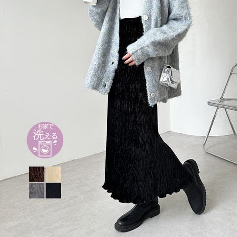 GeeRA（ジーラ） | すっきり見え！ベロアプリーツロングスカート