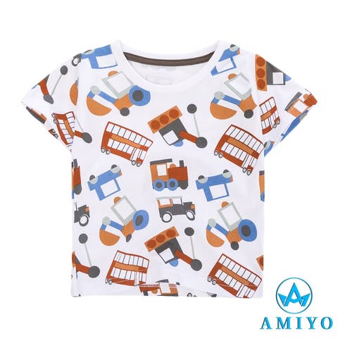 Amiyo（アミヨ） | 乗り物プリント　総柄半袖Tシャツ　8056