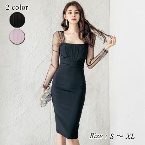 GRAXIA（グラシア） | シアー袖で全体が華奢見えするドッキングワンピース(キャバドレス・CABARETDRESS)