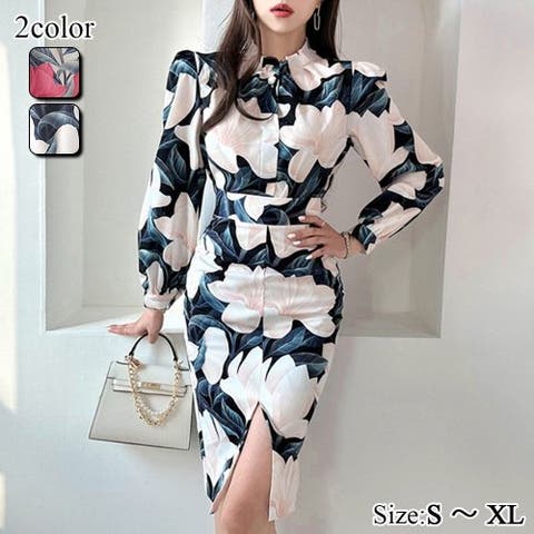 GRAXIA（グラシア） | 花柄フリルカラーミディ丈セットアップ(キャバドレス・CABARETDRESS)