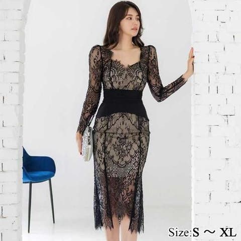 GRAXIA（グラシア） | コルセット風ロングスリットレースワンピース(キャバドレス・CABARETDRESS)